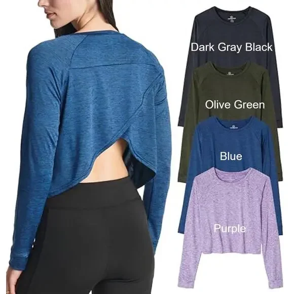 3/$25 Mix and Match! WOMEN'S LONG SLEEVE PETAL BACK CROP TOP - Picture 4 of 5